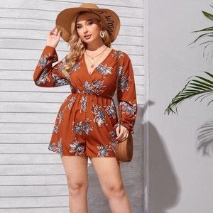 Burnt orange Floral Print Romper